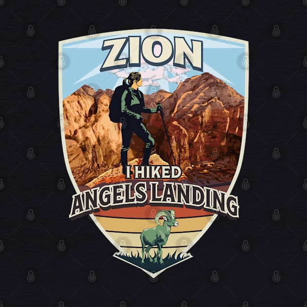 I Hiked Angels Landing in Zion National Park with Bighorn Sheep and Hiker Design for Women by SuburbanCowboy